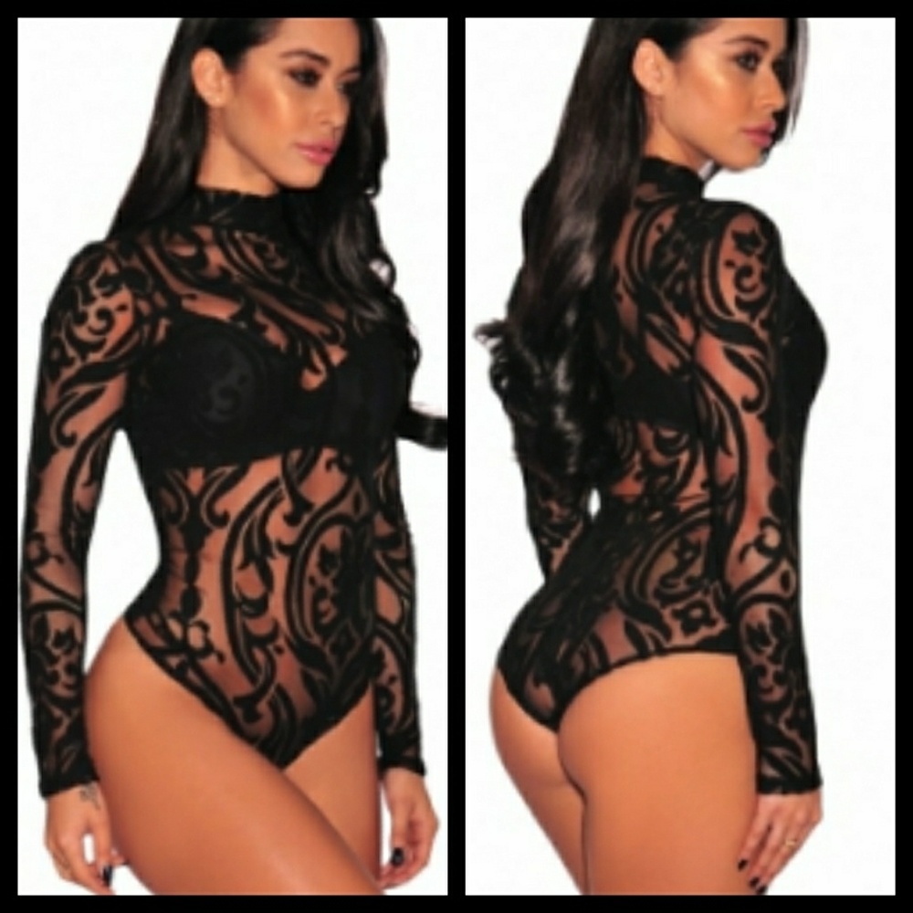 Black sheer mesh bodysuit